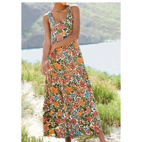 Peruvian Connection Carnaval Dress long maxi size M floral tiered skirt knit - Picture 1 of 8